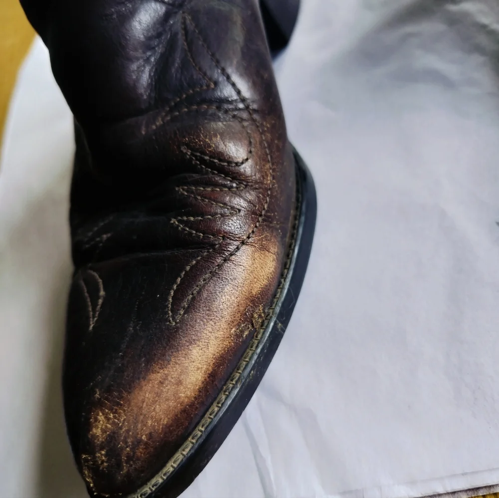Cowboy Boots Youth Size 4D Brown Leather Manmade Lining